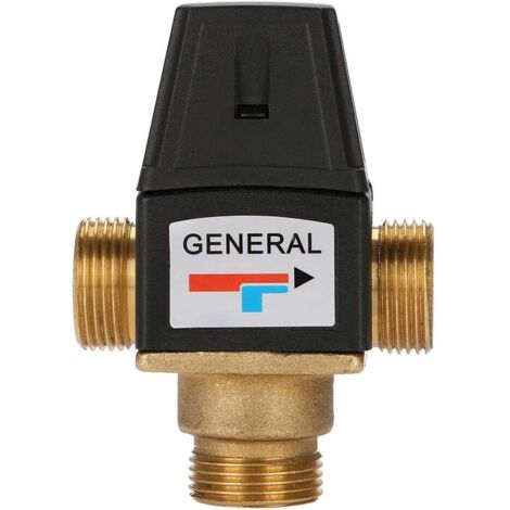1 Robinet mélangeur thermostatique 3 voies, laiton, DN20, filetage extérieur, pour chauffage solaire et au sol