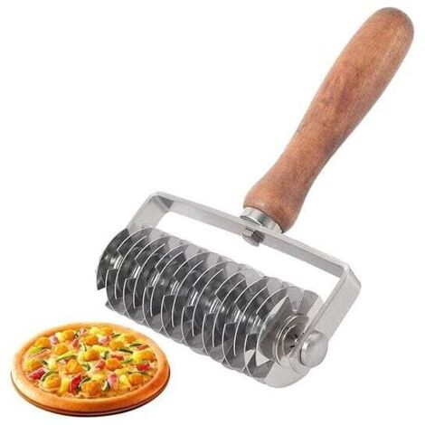 1 rodillo de masa con rejilla, rodillo de pizza de celosía, cortador de masa de acero inoxidable, cuchillo de rodillo de masa con mango de madera para cortar masa, corteza de pizza y hornear.