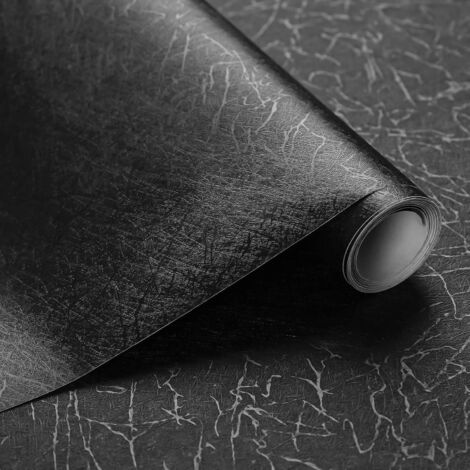 1 Rolle (0,4 x 3 Meter) wasserdichte schwarze selbstklebende Vinyl-Tapete für Schlafzimmermöbel, Wände, Schränke und Tische