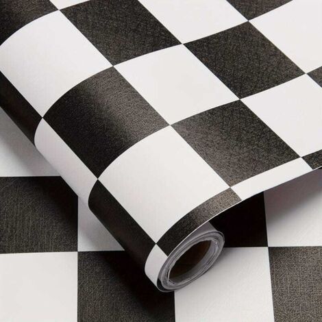 1 rollo de papel pintado autoadhesivo a cuadros blancos y negros, impermeable, para cocinas y armarios, 60 cm de ancho x 10 m de largo.