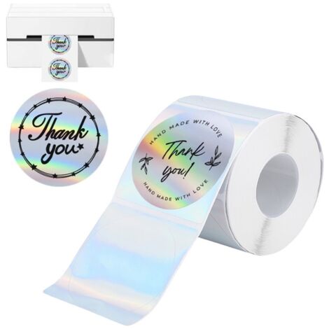 1 rouleau de 400 étiquettes holographiques rondes de 5 cm (2 pouces) pour imprimante, autocollantes, papier thermique direct pour loisirs créatifs et décorations