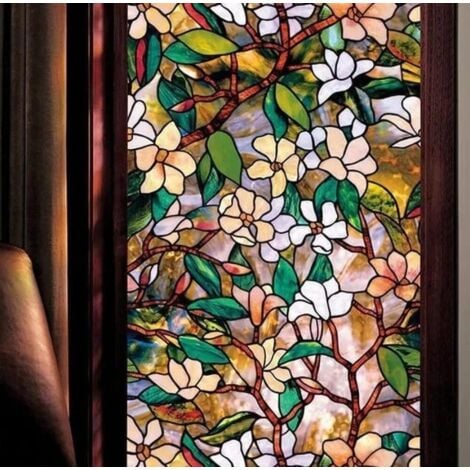 LINGHHANG 1 rouleau de film décoratif statique pour fenêtre, film vinyle non adhésif pour vitrail, film transparent anti-regard 60 x 100 cm