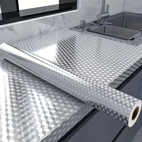 1 rouleau de papier aluminium cuisine résistant chaleur - autocollant mural étanche anti-huile pour crédence, tiroir - nettoyage facile, moderne