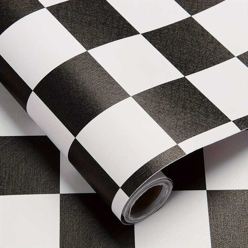 1 rouleau de papier peint autocollant à carreaux noir et blanc, imperméable, pour cuisines et armoires, largeur 60 cm x longueur 3 m