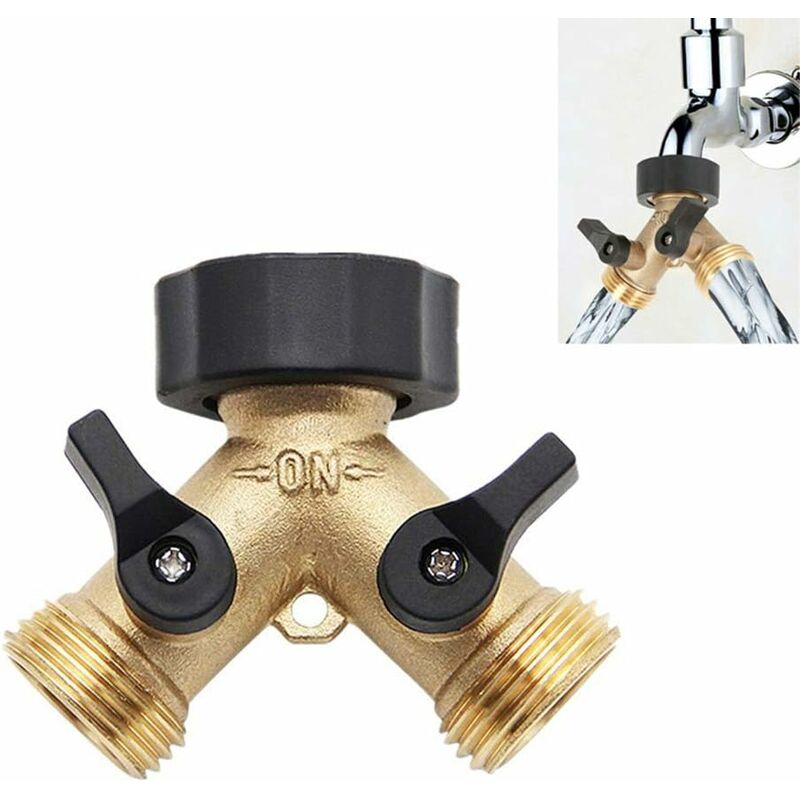 1 répartiteur à 2 voies en laiton 3/4' pour robinets Splitter Tuyau d'arrosage Robinets et valves en forme de Y avec vannes marche/arrêt