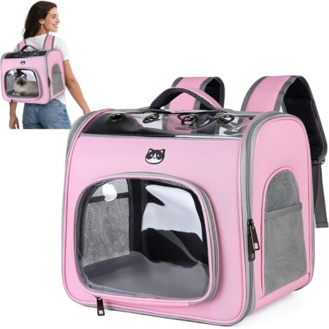 1 - Sac à Dos Chat - Sac Transport Chien - Pliable avec Fenêtre et Crochet de Sécurité - Respirant pour Voyage Randonnée Promenade - Rose Fleur - 39x30x34cm