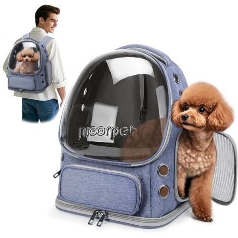 1 - Sac à Dos Chat - Transporteur Pliable - Fenêtre à Bulles Respirante - Pour Chats et Petits Chiens Jusqu'à 7,5KG - Voyage et Camping - Bleu Ciel - 34x27x42cm