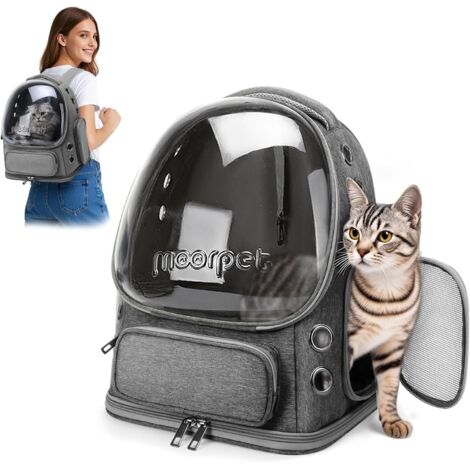 1 - Sac à Dos Chat - Transporteur Pliable - Fenêtre à Bulles Respirante - Pour Voyages et Camping - Gris Roche - 34x27x42cm