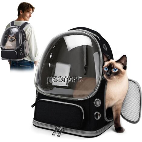 1 - Sac à Dos Chat - Transporteur Pliable - Fenêtre à Bulles Respirante - Pour Voyages et Camping - Noir - 34x27x42cm