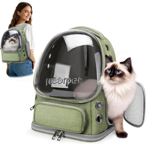 1 - Sac à Dos Chat - Transporteur Pliable - Fenêtre à Bulles Respirante - Pour Voyages et Camping - Vert Forêt - 34x27x42cm