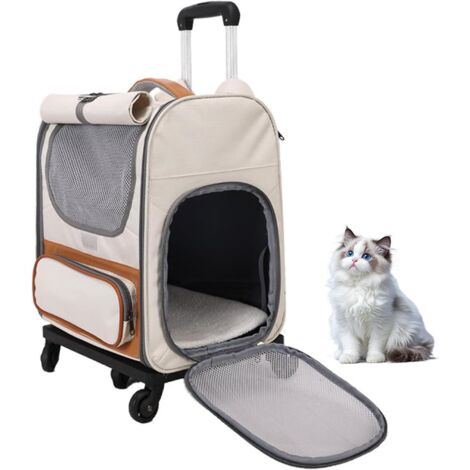 1 Sac à dos pour animal de compagnie, chariot amovible, filet respirant, tissu Oxford, transport chien chat jusqu'à 8 kg