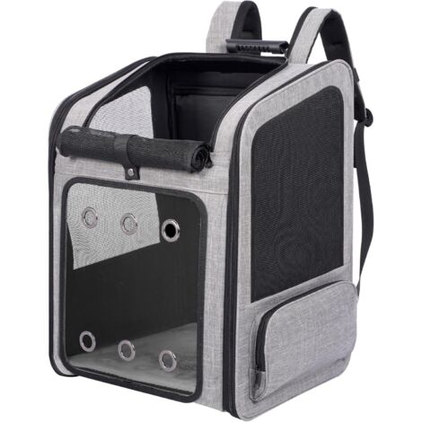1 - Sac à Dos pour Chat - Sac de Transport pour Chien - Fenêtre Transparente et Ventilation Multi-faces - Pour Grands Chats et Chiens jusqu'à 15kg - Gris - 40x32x53cm