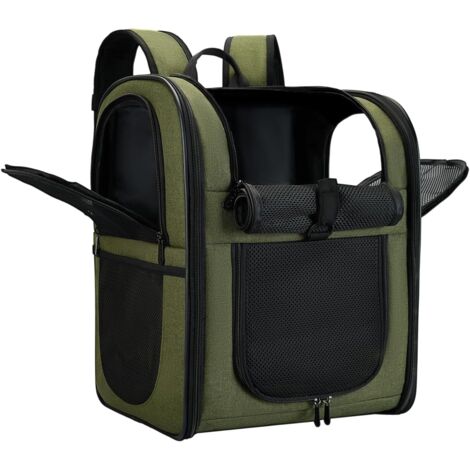 1 Sac à dos pour chien et chat, polyester respirant, fenêtre de vue, poches latérales, transport animaux 5-12 kg