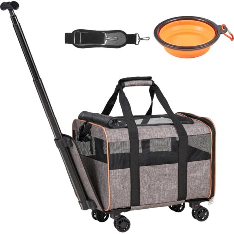 1 Sac à roulettes pour animaux, Tissu Oxford 600D, Roues silencieuses 360°, Poignée télescopique, Voyage avion voiture