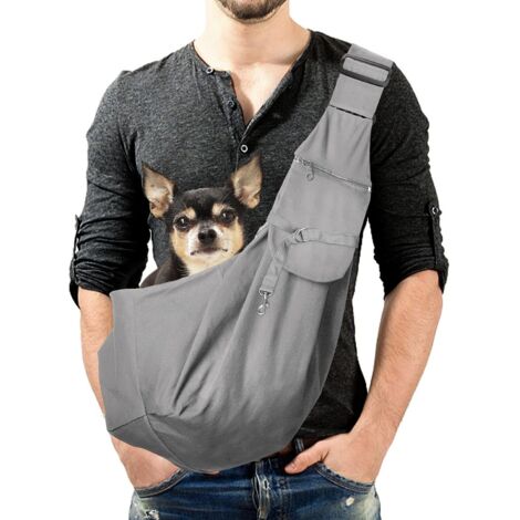 1 Sac Bandoulière pour Chien, Réglable 40-85 cm, Toile Respirante, Poche Zippée, Transport Petit Animal, Extérieur