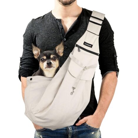 1 Sac Bandoulière pour Chien, Réglable 40-85 cm, Toile Respirante, Poche Zippée, Transport Petit Animal, Extérieur