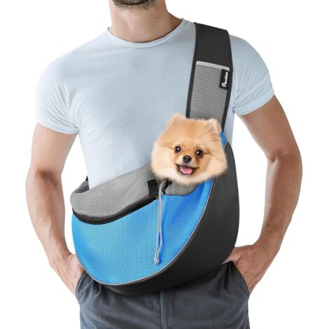 1 Sac de Transport Bandoulière Réglable, Tissu Oxford et Maille Respirante, Poche Zippée et Boucle en D, pour Chien Taille L