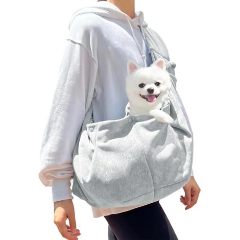 1 Sac de transport pour chien, polyester respirant, sangle rembourrée, poche avant, capacité 7,5 kg, gris, promenades voyages