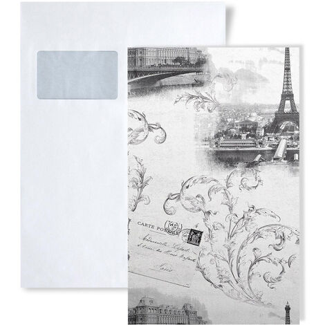 main image of "Paris wallcovering wall EDEM 9050-10 non-woven wallpaper embossed Eiffel Tower Notre Dame shabby chic style shimmering white grey 10.65 m2 (114 ft2)"