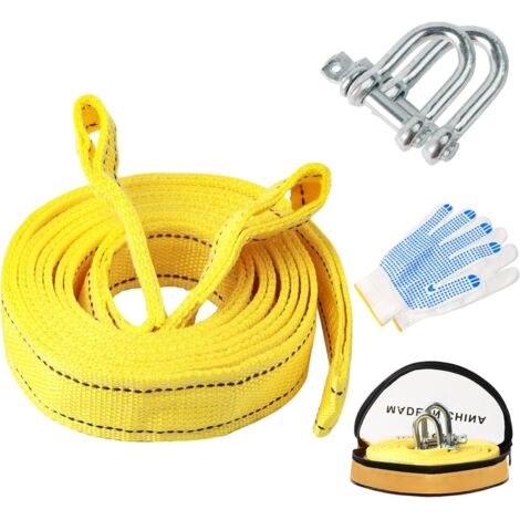 1 - Sangle De Remorquage - Corde De Treuil - Capacité 5 Tonnes - Nylon Et Polypropylène - Crochets Sécurité - Pour Voitures Camions Bateaux - Jaune Et Argent - 400x3.8cm