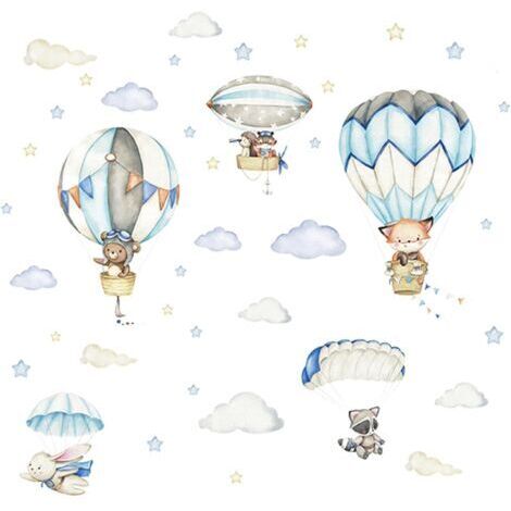 1 Satz Tiermotiv Heißluftballon Wandaufkleber, Wandsticker, Tiermotive mit Heißluftballons, Wandtattoos, Heißluftballons für Kinderzimmer, Babyzimmer Dekoration