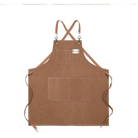 1 Schweißerschürze - Arbeitsschürze mit Taschen, verstellbarem Kreuzgurt am Rücken für Damen und Herren, perfekt für Gartenarbeit, Kochen usw.