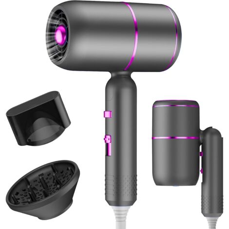 1 Sèche-cheveux Pliable, 2400W, Ionique, 3 Températures, 2 Vitesses, Air Froid, Diffuseur, Concentrateur, Voyage