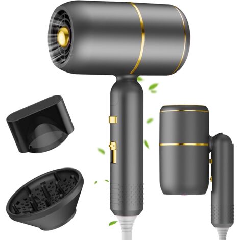 1 Sèche-cheveux Pliable, 2400W Ionique, 3 Températures 2 Vitesses Air Froid, Diffuseur Concentrateur, Voyage Maison