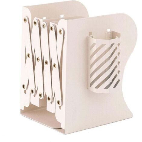 1 serre-livre extensible, serre-livre réglable en métal adapté aux livres lourds, support d'organisateur d'étagère pour tables, bureau, maison, école, support de rangement (blanc ivoire)