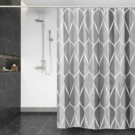 1 Set 180 x 200 cm, grau, mit 12 Haken, schnelltrocknender Duschvorhang aus Polyestergewebe