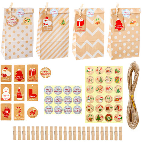 1 set di sacchetti regalo di Natale Sacchetti di carta kraft creativi vintage Sacchetti di imballaggio per caramelle Natale arriva (Serie 1)