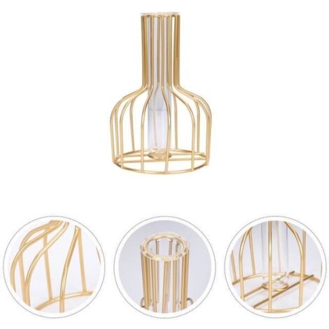 1 set Fer Art Cadre Hydroponics Tube en verre de fleur Nordic Simple Golden Vase Vase Iron Art VaseCdiscount-jearzhan232