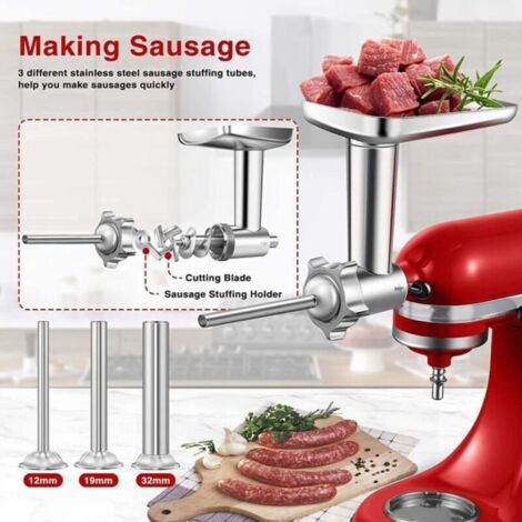 1 Set mit Fleischwolf-Aufsatz aus Metall für KitchenAid Küchenmaschinen, inklusive Fleischwolf-Aufsatz