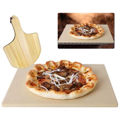 1 Set Pierre à Pizza en Céramique, Pelle à Pizza en Bois pour Four et Barbecue, Résistante aux Chocs Thermiques