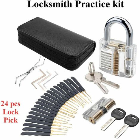 1 Set Unlock Lock Pick Transparent Training Convenient Lock Opener Locksmith Tools + Padlock Set WASHED