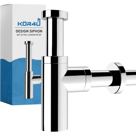 1 Siphon design, Chrome, Tube extra long, Joints inclus, Pour lavabo salle de bain