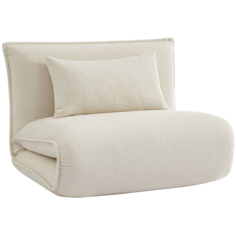 Sweeek - 1-sitzer Schlafsessel Mit Bezug Aus Strukturiertem Bouclé, Strukturiertes Bouclé, Antikweiß