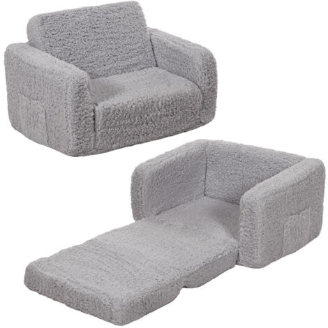 1 sofá plegable para niños, 2 en 1, sofá cama para niños, sillón para dormitorio, sala de juegos, gris