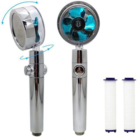 1 soffione doccia ad elica ad alta pressione, ugello doccia rotante a 360° per il risparmio idrico, connettore universale da 2 cm, accessori per il bagno, con 2 elementi filtranti in cotone PP (blu)