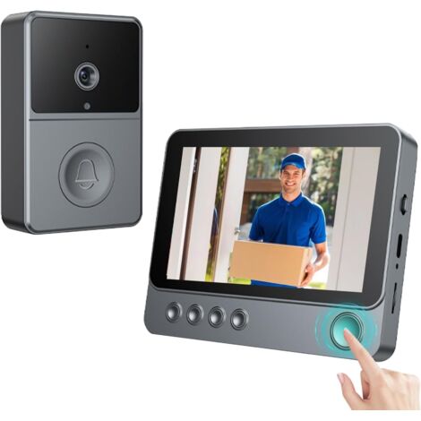 1 Sonnette sans Fil, Caméra 1080P, Écran 4,3 Pouces, Interphone Vidéo IPX5, Connexion 2,4 GHz