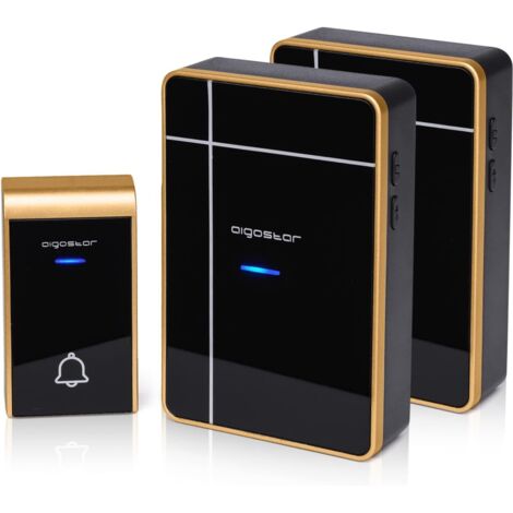 1 Sonnette Sans Fil,Portée 150m,Étanchéité IP44,36 Sonneries,Noir Et Or,Maison