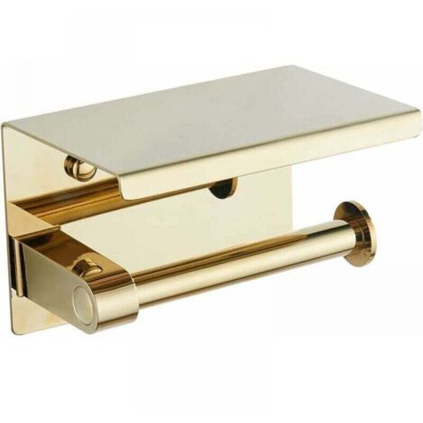 1 soporte para papel higiénico de acero inoxidable 304 dorado con estante para montaje en pared para baño.