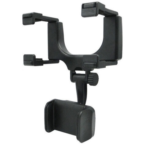 1 soporte para teléfono móvil de plástico, universal, para espejo retrovisor de coche, con clip simple para GPS y smartphone, color negro.
