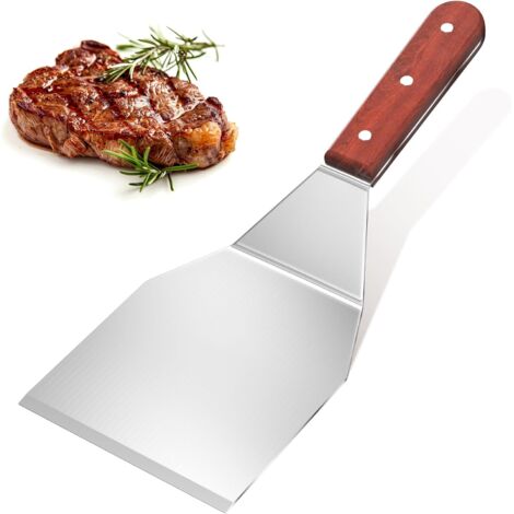 1 Spatule Cuisine, Acier Inoxydable, Manche Bois Ergonomique, Pour Barbecue Plancha Patisserie