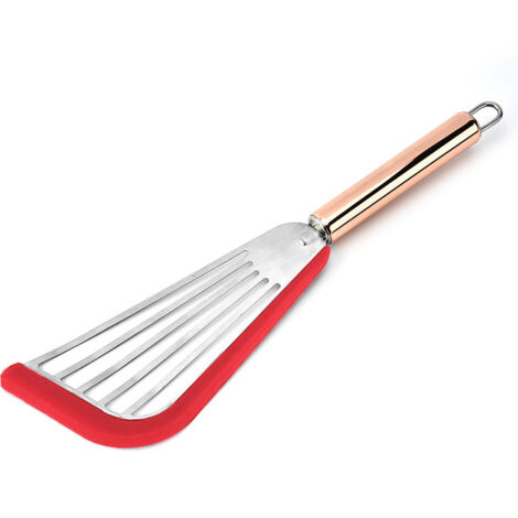1 spatule en acier inoxydable ultra flexible avec dessus en silicone, spatule fendue à bord doux, poignée dorée (rouge)