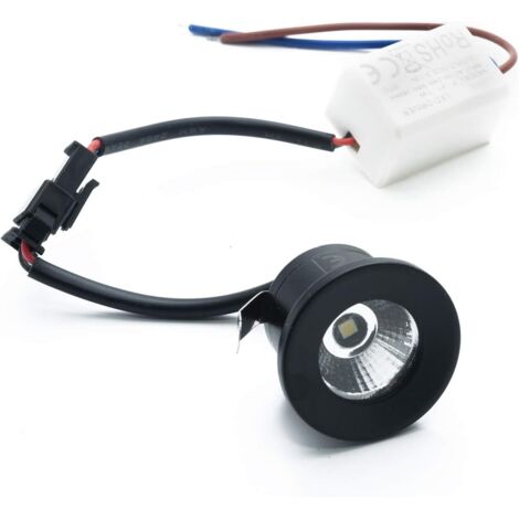 1 Spot LED Encastrable Noir, 1W, 30 Degrés, Aluminium, 6500K, Pour Escalier, Placard, Vitrine