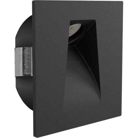1 Spot LED encastrable, Noir, 8 cm, Blanc chaud, Pour mur et escalier
