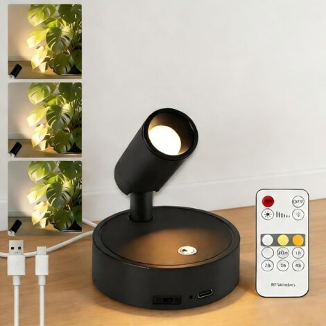 1 Spot LED Sans Fil, Rechargeable USB, Tête Orientable 360°, Télécommande, Pour Salon, Chambre
