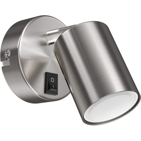 1 Spot mural avec interrupteur, tête orientable 90°, culot GU10, chrome mat, pour salon cuisine bureau