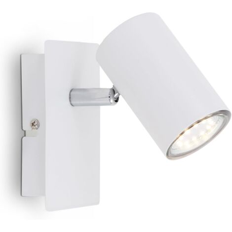 1 Spot mural orientable, Métal blanc, Douille GU10, Max 40W, Pour salon chambre couloir